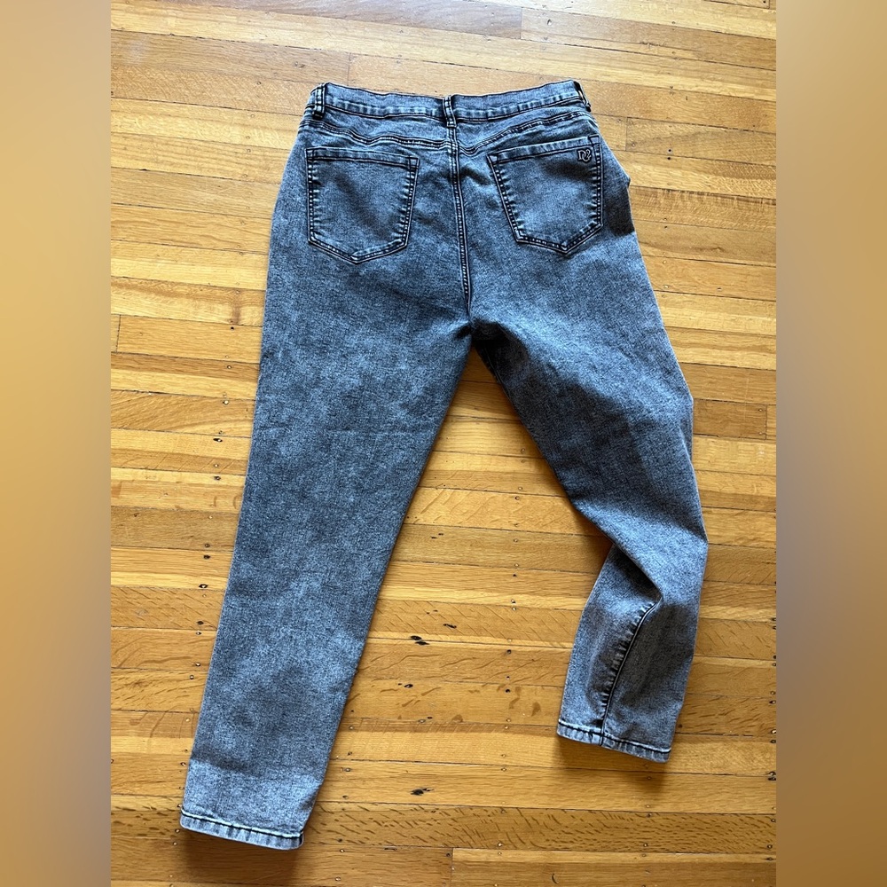 DG2 Diane Gilman macaw parrot black acid wash skinny stretch jeans 14 12 painted - Picture 6 of 7